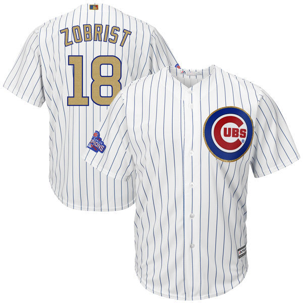 2017 MLB Chicago Cubs #18 Zobrist CUBS White Gold Program Game Jersey